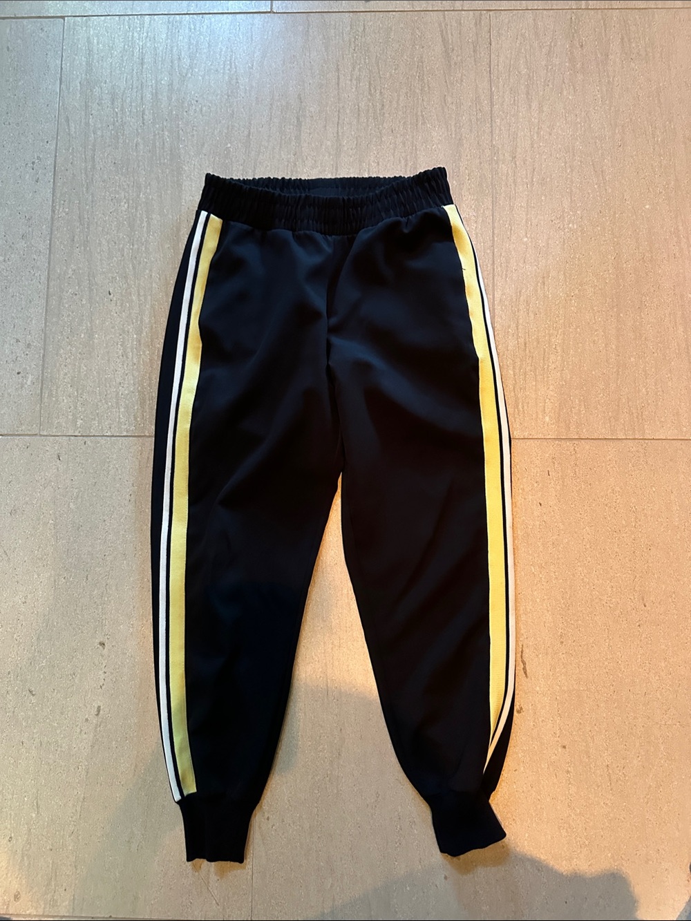 Zara Black Joggers with Yellow Side Stripes